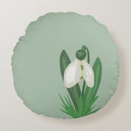 Delicate Spring Snowdrop Flower  Rund Kudde
