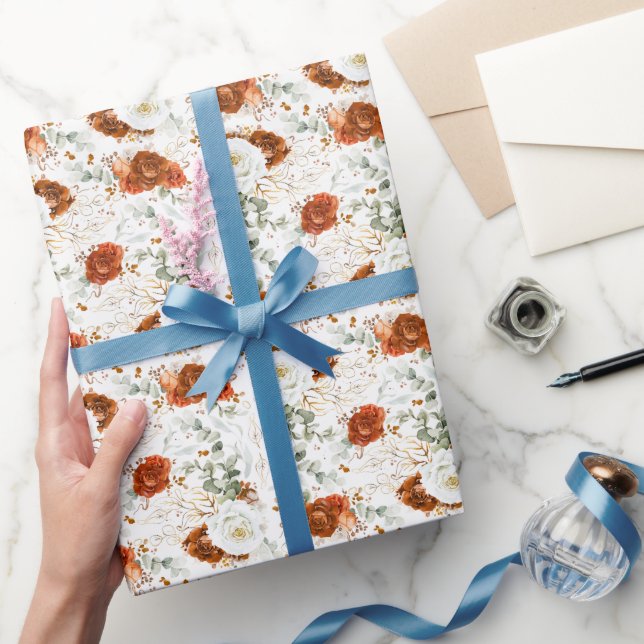 Delicate Terracotta Floral Botanical Gold Leaf Presentpapper (Gifting)