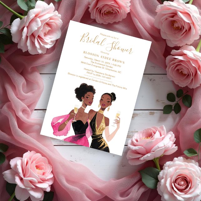 Delicate Two Sophisticated Ladies Bridal Shower Inbjudningar (Delicate Two Sophisticated Afroamerican Ladies Bridal Shower Invitations Cards. )