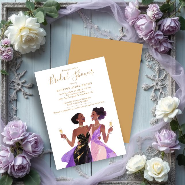 Delicate Two Sophisticated Women Bridal Shower Inbjudningar (Delicate Two Sophisticated Afroamerican Women Bridal Shower Invitations Cards.)
