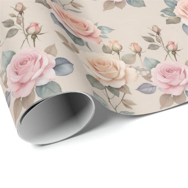 Delicate Watercolor Roses In Soft Pastel Colors  Presentpapper (Rullad Hörn)