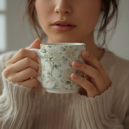 Delicate White Hydrangea Floral Pattern Kaffemugg