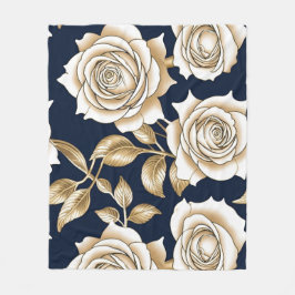 Delicate White Roses With Gold Accents Fleecefilt