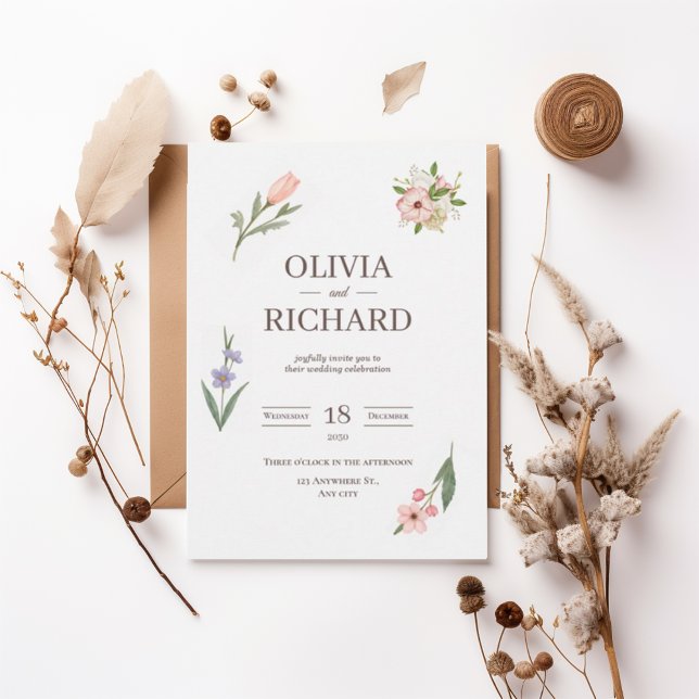Delicate Wildflower Botanical Wedding Invitation Inbjudningar (Skapare uppladdad)