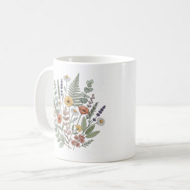 Delicate Wildflower Bouquet Botanical Illustration Kaffemugg (Framsida vänster)