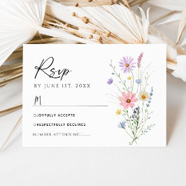 Delicate Wildflower Garden Wedding RSVP Card OSA Kort