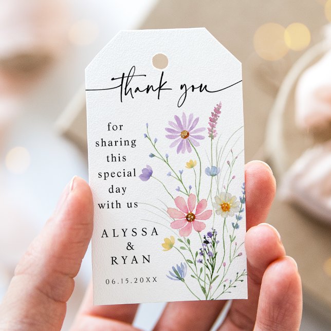 Delicate Wildflower Meadow Wedding Thank You Presentetikett (Skapare uppladdad)