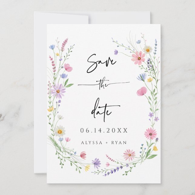Delicate Wildflower Wedding Save the Date Card Inbjudningar (Framsida)