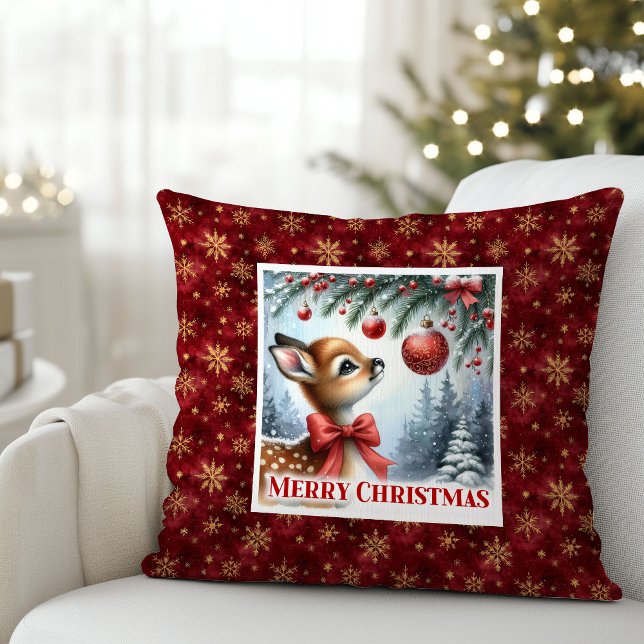 Delicate winter scene baby fawn snowy kids room  kudde (Delicate winter scene baby fawn snowy kids room decor)