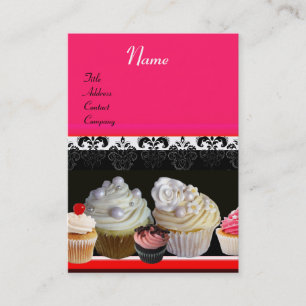 DELICIÖSA MUFFINSAR DESERT SHOP, Rosa Fuchsia Red Visitkort