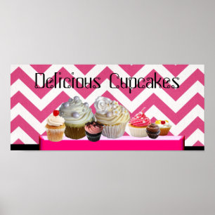 DELICIÖSA MUFFINSAR ÖNSKAR SHOP/ ROSA WHITE CHEVRO POSTER