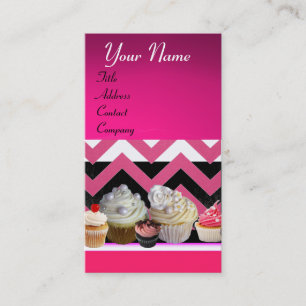 DELICIÖSA MUFFINSAR ÖNSKAR SHOP ROSA WHITE CHEVRON VISITKORT