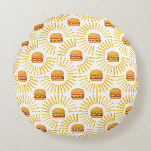 Delicioso hamburguer com batatas fritas rund kudde (Framsidan)