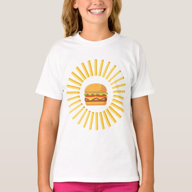 Delicioso hamburguer com batatas fritas t shirt (Framsida)