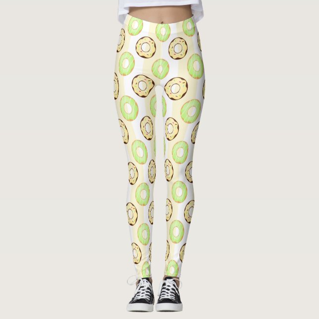 Delicious Donuts Gult Rand Mönster Leggings (Framsida)