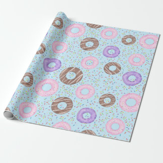 Delicious Donuts Wrapping Paper on Blue Presentpapper