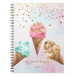Delicious Ice Cream Guld Glitter Girl Recipe Anteckningsbok