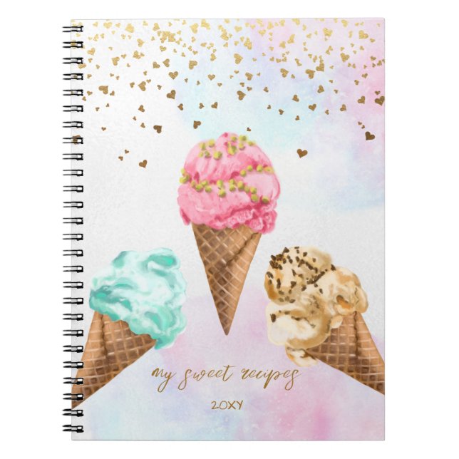 Delicious Ice Cream Guld Glitter Girl Recipe Anteckningsbok (Framsidan)