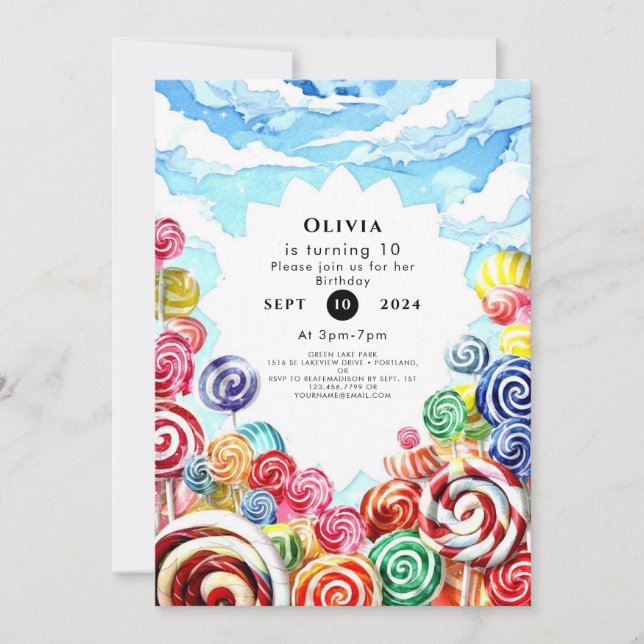 Delicious Magic Candyland Birthday Inbjudningar (Framsida)