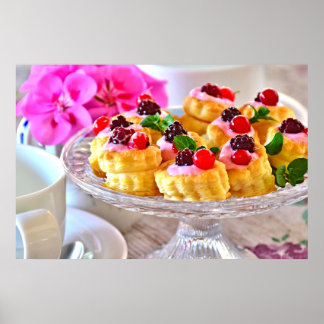 Delicious Red Berries Cake Puff Pastry Dessert Poster