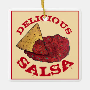 Delicious Tomato Salsa Tortilla Chip Illustration Julgransprydnad Keramik