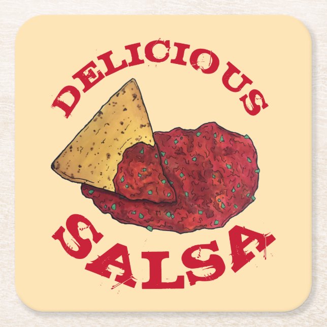 Delicious Tomato Salsa Tortilla Chip Illustration Underlägg Papper Kvadrat (Framsidan)