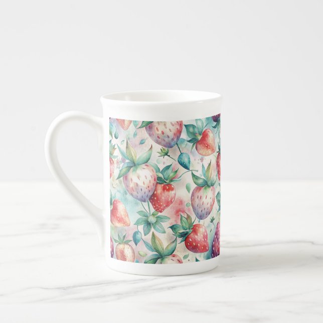 Delicious Watercolor Strawberries Benporslin Mugg (Vänster)
