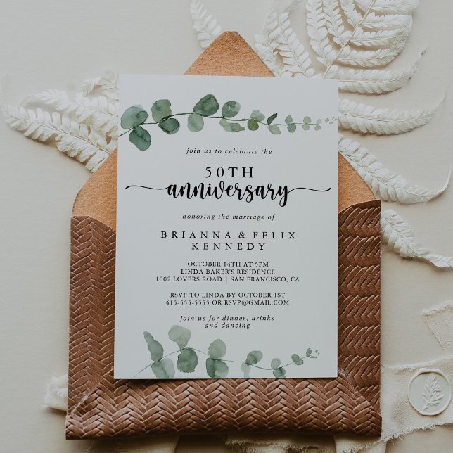 Delight Eucalyptus 50-årsjubileum för bröllop   Inbjudningar (Skapare uppladdad)