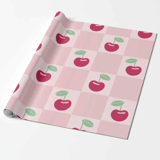Delight för Cherry Checkerboard Presentpapper (Utrullad)