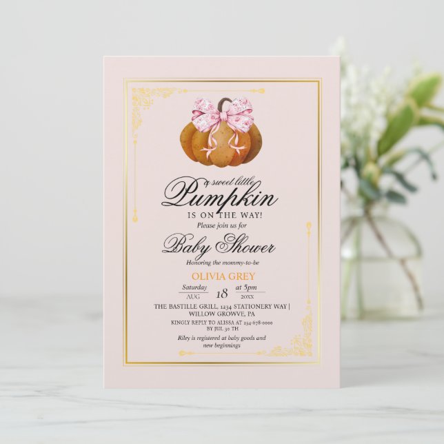 Delight Guld Pumpkin Baby Shower Inbjudningar (Stående Fram)