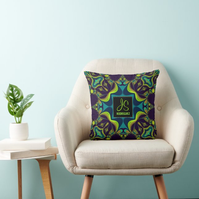 Delight Lila Teal Grönt Monogram Kudde (Stol)