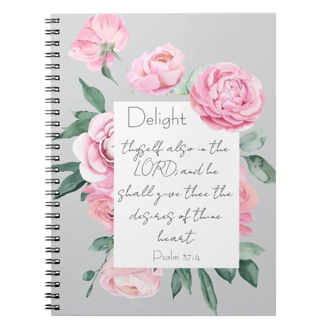 Delight Psalm Rosa Peony Womans Devotional Journal Anteckningsbok (Framsidan)