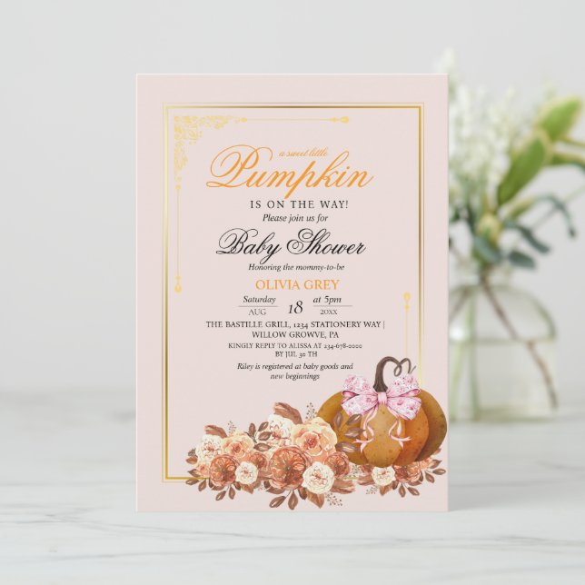 Delight Pumpkin Blommigt Baby Shower Inbjudningar (Stående Fram)