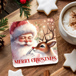 Delightful Santa and Rudolph Christmas Paper  Underlägg Papper Kvadrat