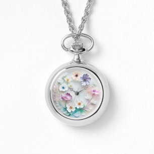 Delikat 3D Pastel Flowers Watch Necklace Armbandsur