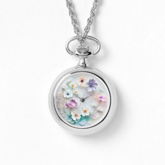 Delikat 3D Pastel Flowers Watch Necklace Armbandsur
