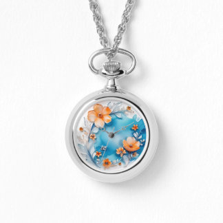 Delikat 3D Pastel Flowers Watch Necklace Armbandsur