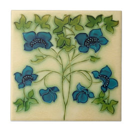 Delikat Art nouveau Pilkington Blue Blommigt Repro Kakelplatta