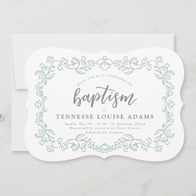 Delikat Baptism-inbjudan till Baby i Blommigt Inbjudningar (Framsida)