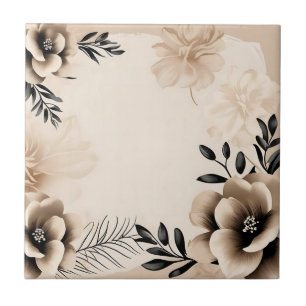 Delikat Beige-bakgrund med blommor Kakelplatta