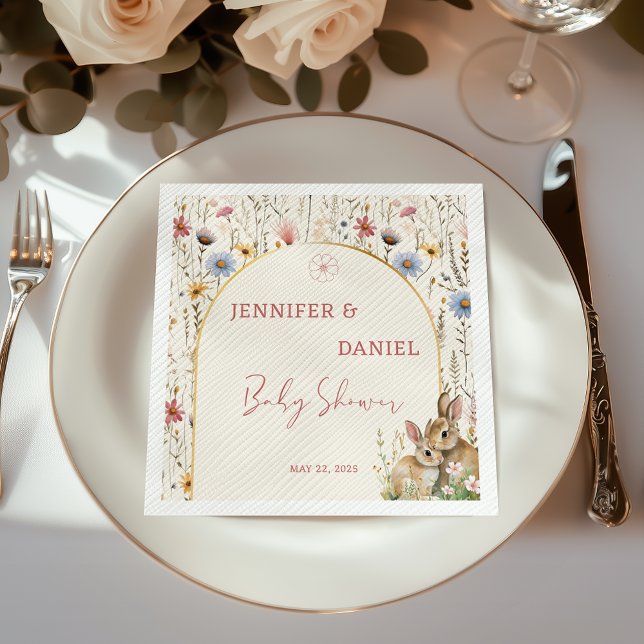 Delikat Beige WildblomBaby Shower Bunny Pappersservett (Skapare uppladdad)