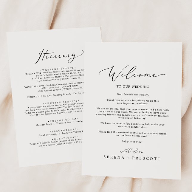 Delikat Black Bröllop Välkommen Brev och Itinerary (Skapare uppladdad)