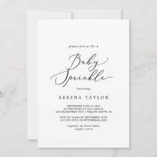 Delikat Black Calligraphy Baby Sprinkle Inbjudningar