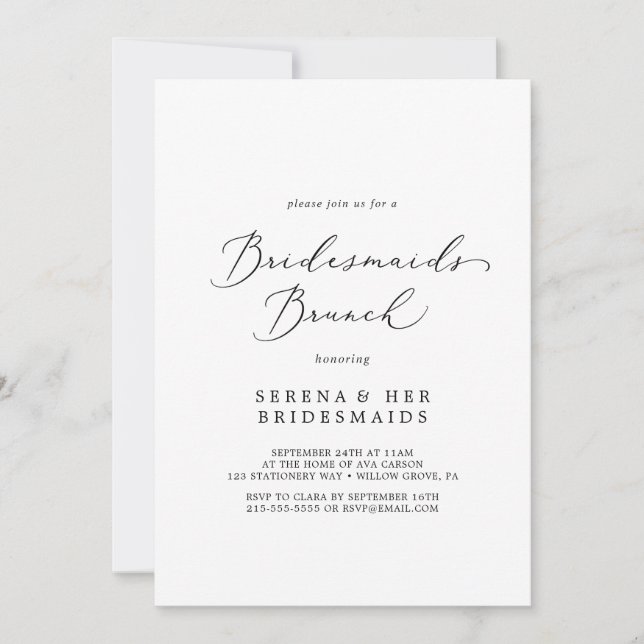 Delikat Black Calligraphy Bridesmaids Brunch Inbjudningar (Framsida)
