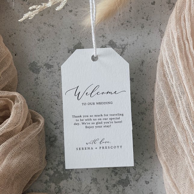 Delikat Black Calligraphy Bröllop Välkommen Presentetikett (Skapare uppladdad)
