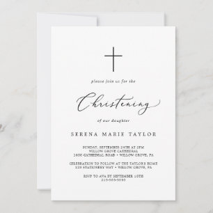 Delikat Black Calligraphy Kor Christening Inbjudningar