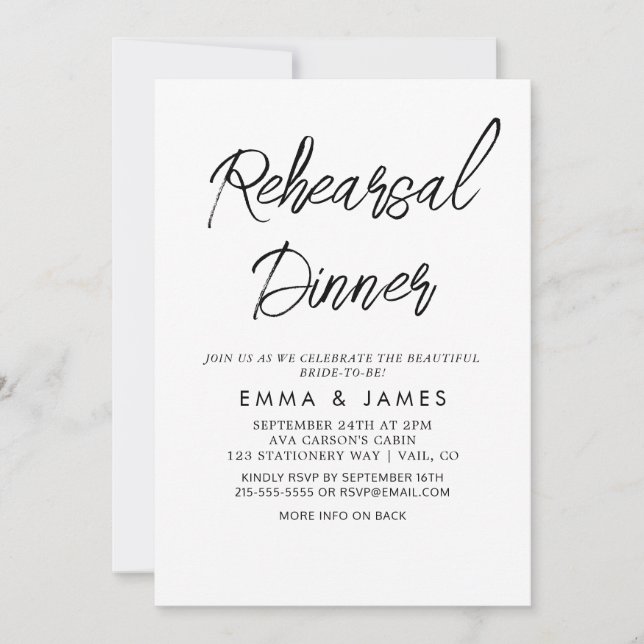 Delikat Black Calligraphy Rehearsal Dinner Invita Inbjudningar (Framsida)