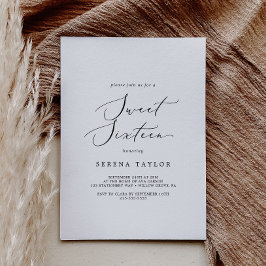 Delikat Black Calligraphy Sweet sixteen Birthday Inbjudningar