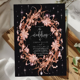 Delikat Black Ornate Blommigt Bröllop Inbjudningar