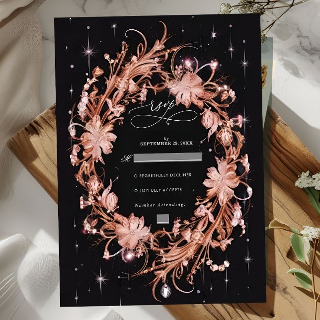 Delikat Black Ornate Blommigt Bröllop OSA Kort (Skapare uppladdad)